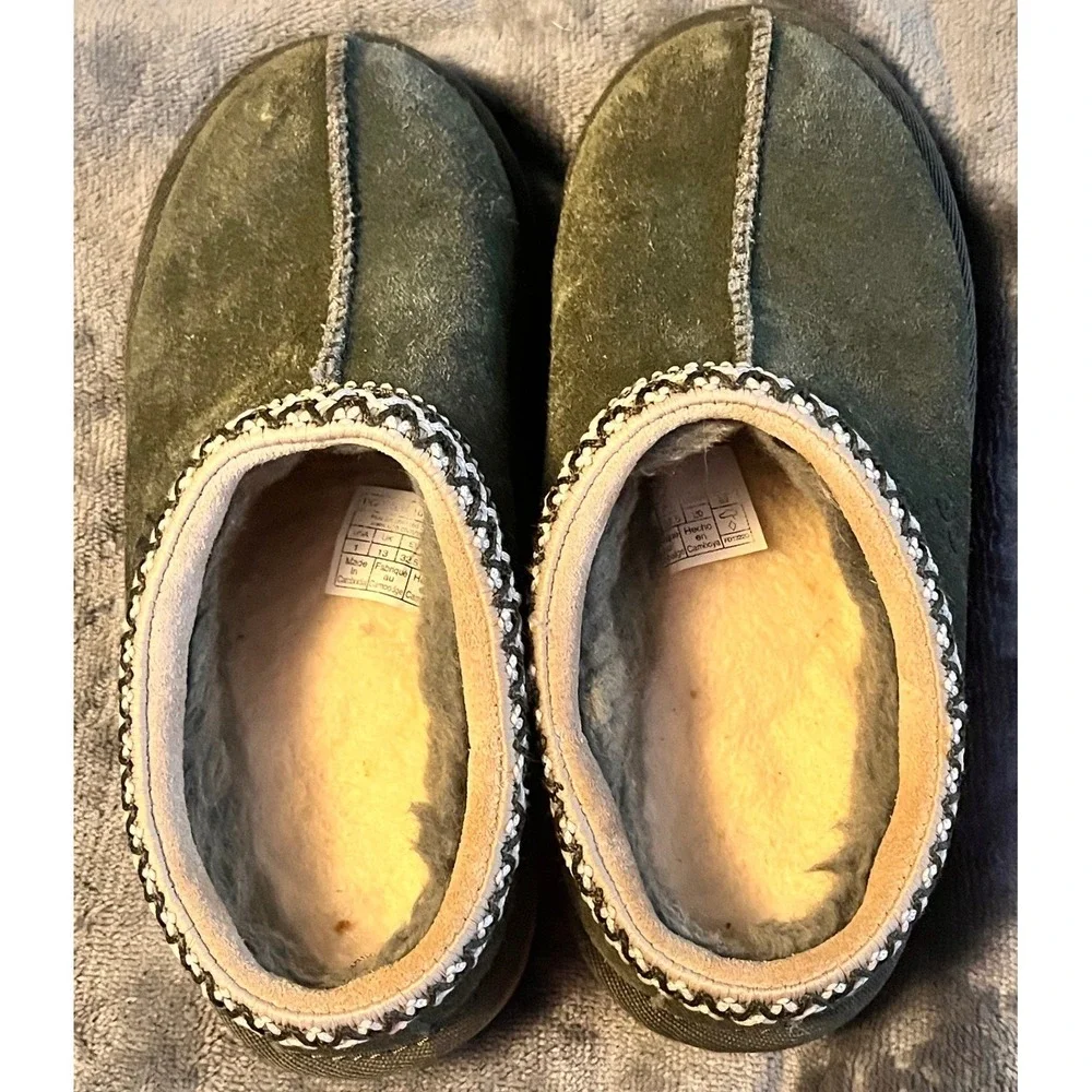 UGG Tasman Olive Green Suede‎ Kids Slippers Shoes 1019066K Size 1Y